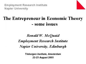 Employment Research Institute Napier University The Entrepreneur in