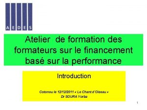 Atelier de formation des formateurs sur le financement