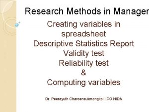 Research Methods in Managem Creating variables in spreadsheet
