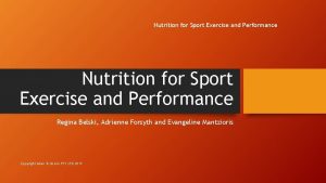 Nutrition for Sport Exercise and Performance Regina Belski