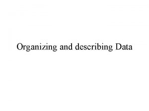 Organizing and describing Data Instructor W H Laverty