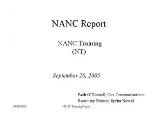 NANC Report NANC Training NT September 20 2005