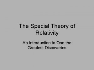 The Special Theory of Relativity An Introduction to