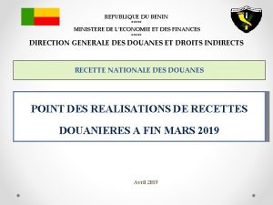 REPUBLIQUE DU BENIN MINISTERE DE LECONOMIE ET DES