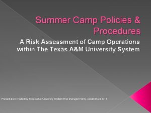 Summer Camp Policies Procedures A Risk Assessment of