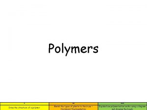 Polymers Draw the structure of a polymer Match