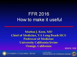 FFR 2016 How to make it useful Morton