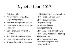 Nyheter teori 2017 Nytt teorihfte Ny provform ECAfrgor
