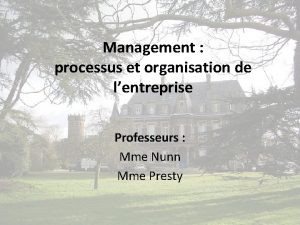 Management processus et organisation de lentreprise Professeurs Mme
