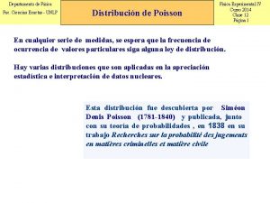 Departamento de Fsica Fac Ciencias Exactas UNLP Distribucin