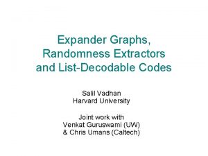 Expander Graphs Randomness Extractors and ListDecodable Codes Salil