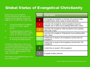 Global Status of Evangelical Christianity GSEC represents the