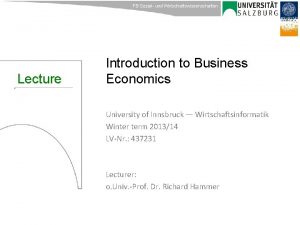 FB Sozial und Wirtschaftswissenschaften Lecture Introduction to Business