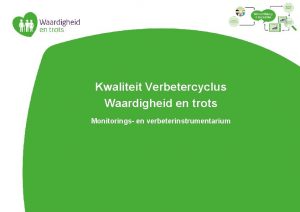 Kwaliteit Verbetercyclus Waardigheid en trots Monitorings en verbeterinstrumentarium