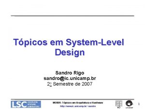 Tpicos em SystemLevel Design Sandro Rigo sandroic unicamp