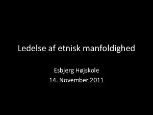 Ledelse af etnisk manfoldighed Esbjerg Hjskole 14 November
