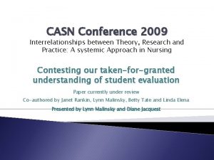 CASN Conference 2009 Interrelationships between Theory Research and