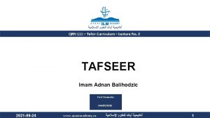 QRN 111 Tafsir Curriculum Lecture No 2 TAFSEER