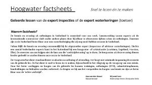 Hoogwater factsheets Snel te lezen n te maken