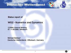 Deutscher Wetterdienst Status report of WG 2 Numerics