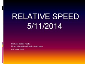 RELATIVE SPEED 5112014 Prof ssa Babbo Paola Liceo