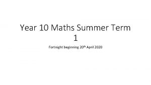 Year 10 Maths Summer Term 1 Fortnight beginning