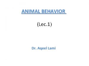ANIMAL BEHAVIOR Lec 1 Dr Aqeel Lami ANIMAL