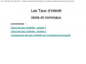 SES Terminale Les fondamentaux Croissance capital et progrs