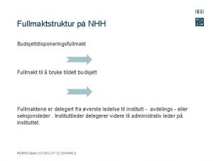 Fullmaktstruktur p NHH Budsjettdisponeringsfullmakt Fullmakt til bruke tildelt