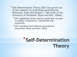 SelfDetermination Theory SDT has grown out of the