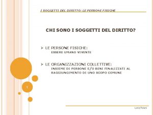 I SOGGETTI DEL DIRITTO LE PERSONE FISICHE CHI