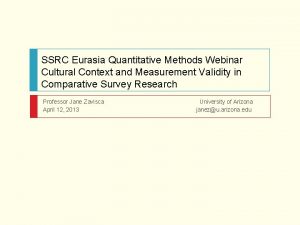 SSRC Eurasia Quantitative Methods Webinar Cultural Context and