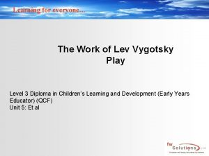 Learning for everyone The Work of Lev Vygotsky