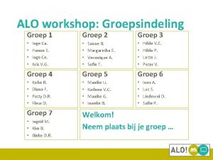 ALO workshop Groepsindeling Groep 1 Inge Ca Hanne