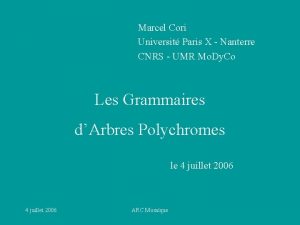 Marcel Cori Universit Paris X Nanterre CNRS UMR