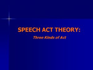 SPEECH ACT THEORY Three Kinds of Act Introductory