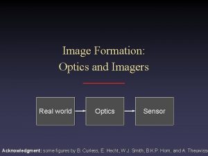 Image Formation Optics and Imagers Real world Optics