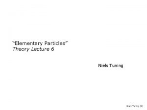 Elementary Particles Theory Lecture 6 Niels Tuning 1