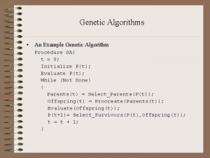 Genetic Algorithms An Example Genetic Algorithm Procedure GA