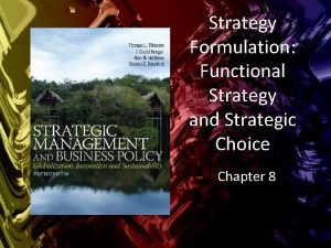 Strategy Formulation Functional Strategy and Strategic Choice Chapter