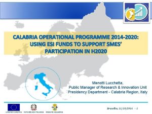 CALABRIA OPERATIONAL PROGRAMME 2014 2020 USING ESI FUNDS