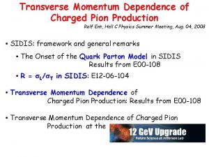 Transverse Momentum Dependence of Charged Pion Production Rolf