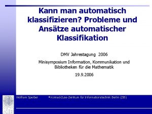 Kann man automatisch klassifizieren Probleme und Anstze automatischer