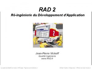 RAD 2 Ringnierie du Dveloppement dApplication JeanPierre Vickoff