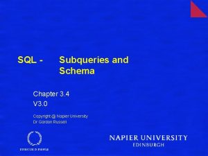 SQL Subqueries and Schema Chapter 3 4 V