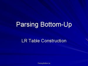 Parsing BottomUp LR Table Construction Parsing BottomUp Parsing