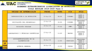 LICENCIATURA EN NUTRICIN EXMENES EXTRAORDINARIOS LICENCIATURA EN NUTRICIN