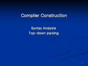 Compiler Construction Syntax Analysis Topdown parsing 1 Syntax