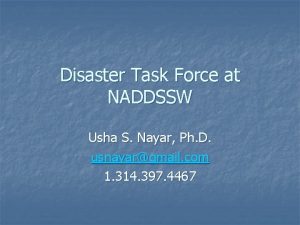 Disaster Task Force at NADDSSW Usha S Nayar