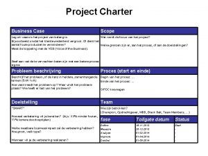 Project Charter Business Case Scope Leg uit waarom